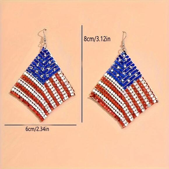 NEW American Flag Earrings, Patriotic Mesh Chain Earrings, American Flag Jewelry - Picture 3 of 3